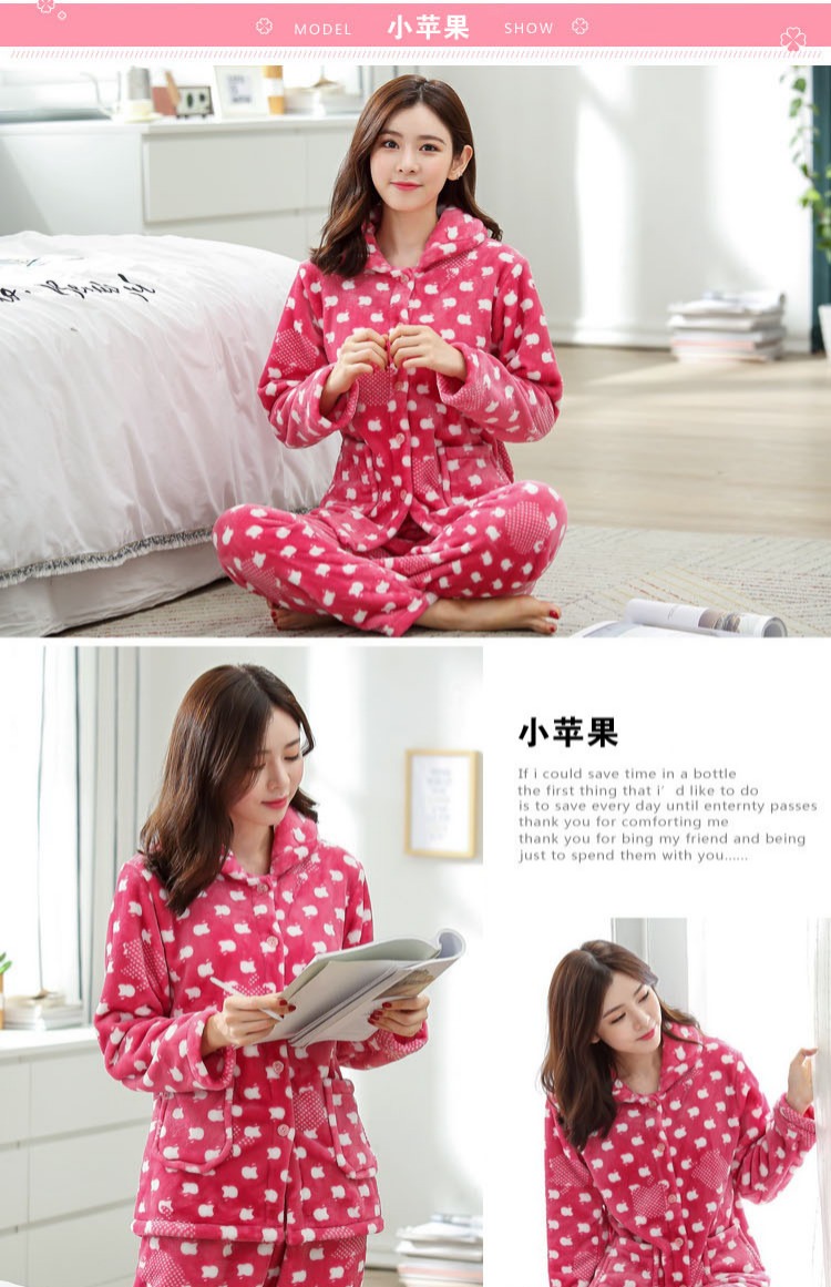 Mùa thu dày và mùa đông san hô nhung đồ ngủ của phụ nữ tay áo dài dễ thương flannel đồ ngủ cặp đôi dịch vụ nhà đồ bộ mùa hè cho nam nữ
