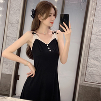 2022 new pure desire black Modale cotton display slim with chest cushion Sexy lace thin strip pyjamas sleeping pyjamas