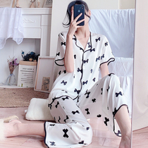 2022 Pyjamas Womens Spring Fall Ice Silk Thin SEXY ADVANCED SENSARY NET RED POPS True Silk Home for the Summer