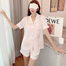 (square drill button) Ice Silk 2022 New online red pyjamas women short sleeves Home Silk Satin Two Sets Summer