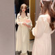 Spring and autumn very fairy pajamas women's sweet ice ribbon chest pad lace sexy princess nightdress long-sleeved home service