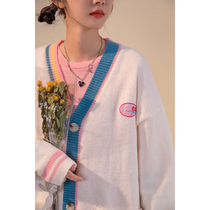 UBUIE dried fish candy line v-neck knitted cardigan women loose spring and autumn lazy Korean sweater coat