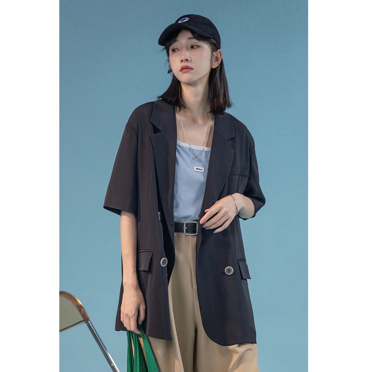 ICH MODE Short Sleeve Suit Jacket Woman Summer Thin Loose Day Ensemble White Casual West Suit Blouse