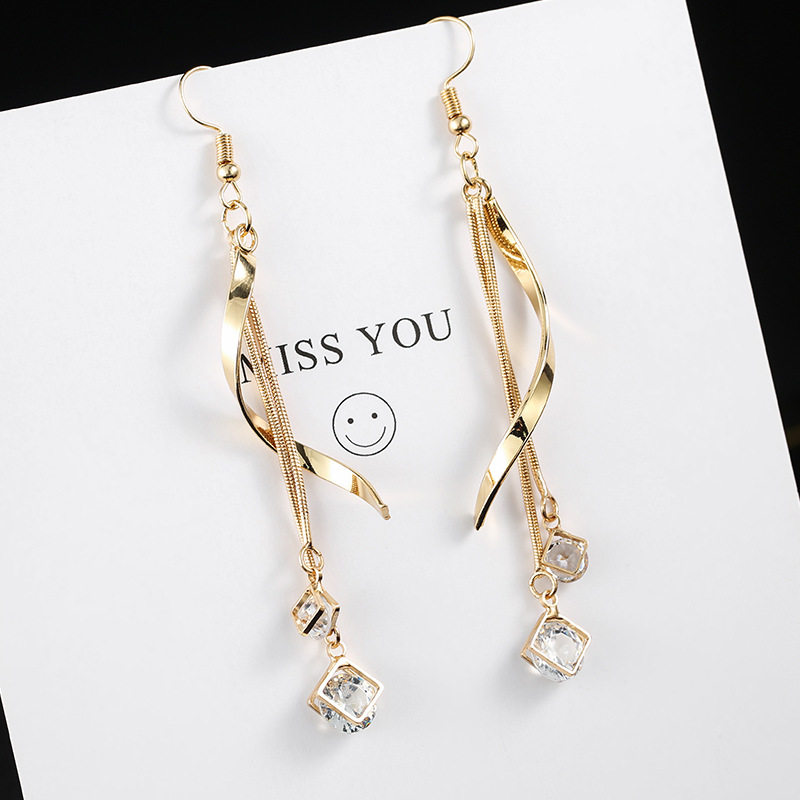 Korean personality net red zircon earrings long version temperament tassel earrings 2021 new trendy face thin earrings women