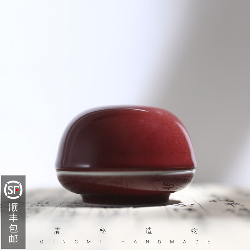 Qing secret creation antique Jihong ceramic printing mud box large printing mud cylinder boutique study professional seal carving printing mud box
