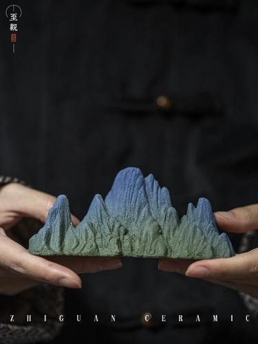 [至观毛笔笔搁千里江山形陶瓷创意纸镇搁笔两用笔架山压纸文房摆件]