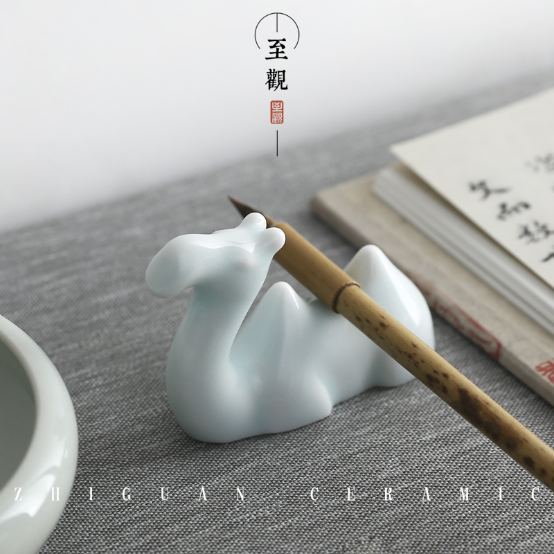 (to view) Shadow camel pen holder ceramic pendulum decoration Wenfang Four Treasure Calligraphy Country Painting Creative Brush Pen