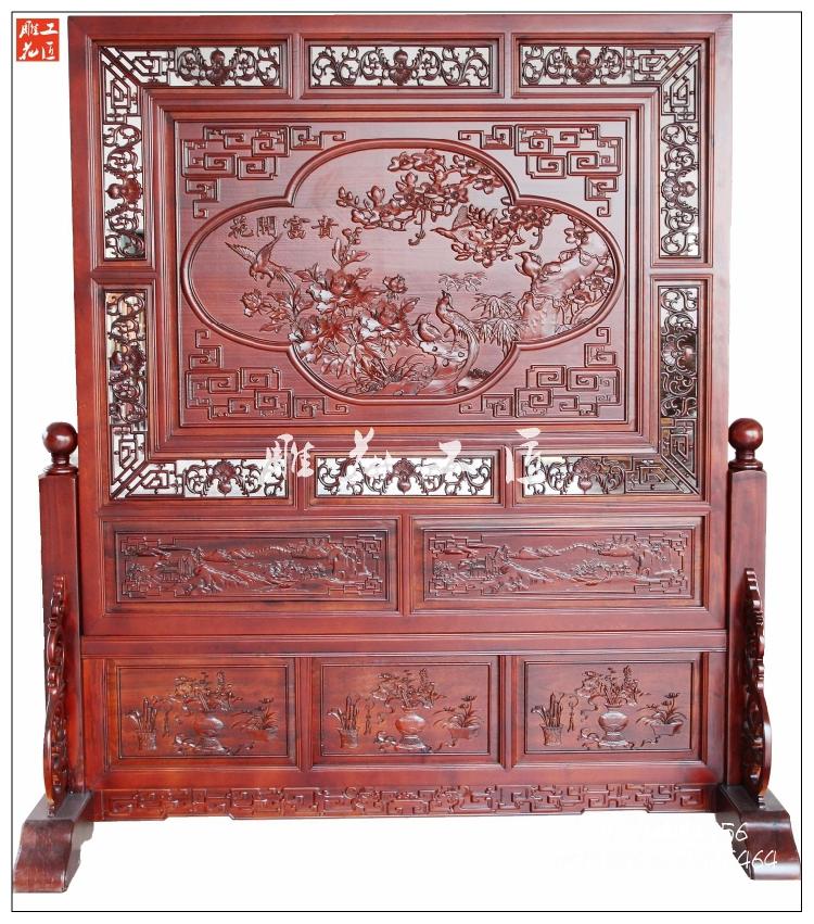 Dongyang wood carving screen Log partition custom carved interstitial screen living room solid wood Chinese antique seat screen flowers bloom rich