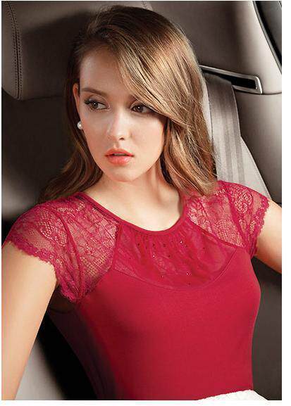 Spot Anlifang Lady Beat Bottom Coat Comfort Light Slim Lace Transparent Round Collar Short Sleeve Sexy Blouse ED0220