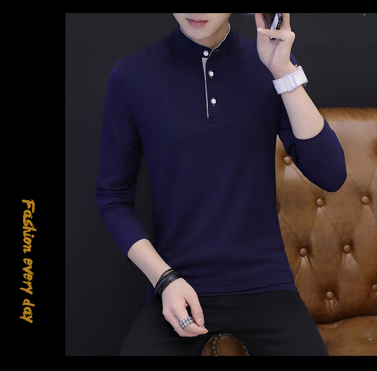 Áo thun nam dài tay có cổ áo Phiên bản Hàn Quốc theo xu hướng áo thun trẻ trung lỏng lẻo cổ áo dài trục đất polo áo phông dài tay