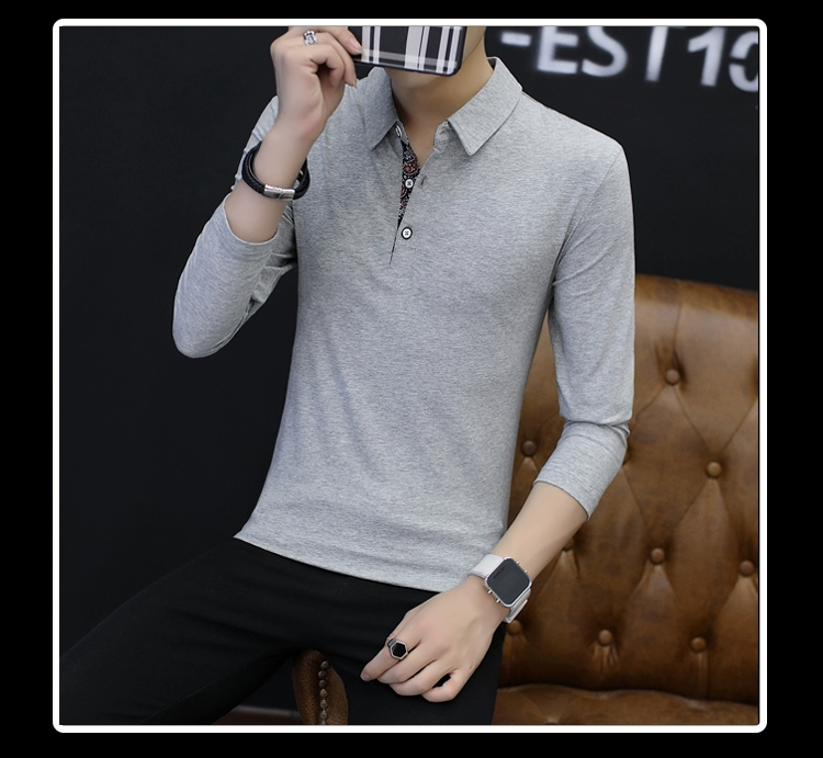 Áo sơ mi nam cotton có áo thun nam tay dài hàng đầu thanh niên xuân hè quần áo mùa thu mặc bên ngoài áo sơ mi đất áo thun trơn nam