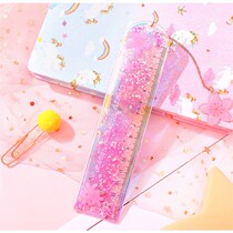The quicksand ruler cute creative girl ruler set multifunctional Net red cherry blossom into the oil gauge girl heart soft ruler