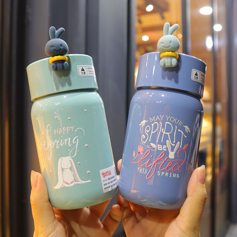 Cute portable small thermos cup Female ins student simple stainless steel water cup Girl heart creative personality trend