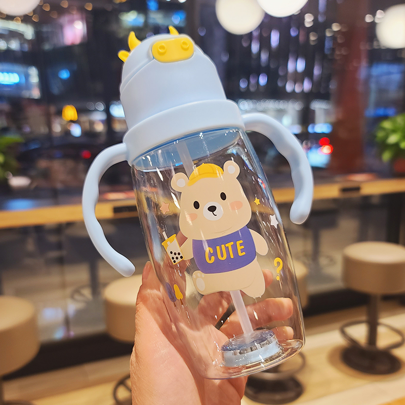 Net Red will glow cup cute cartoon children's straw cup creative trend anti-fall kindergarten baby water cup