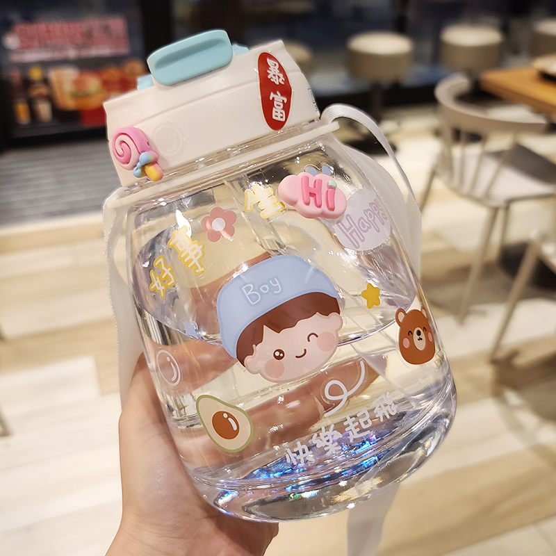 Large-capacity water cup female cute baby bag straw cup net red big belly cup ins wind summer student military training large kettle