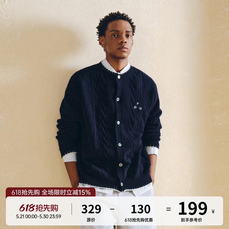Fpa Cable Knit Color-Block Cardigan Sweater 2025 New Retro High-End Design Sports Couple Autumn Knitwear