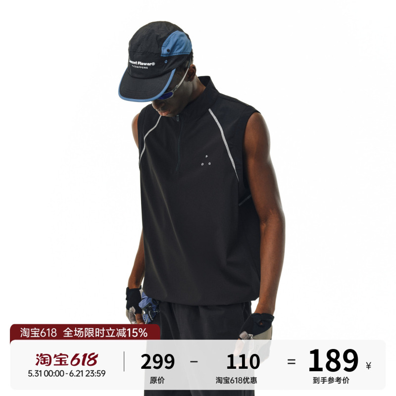Fpa Sports Outdoor Zipper Vest, National Trendy Brand, American Style, Summer Fitness, Black Sleeveless T-Shirt for Men