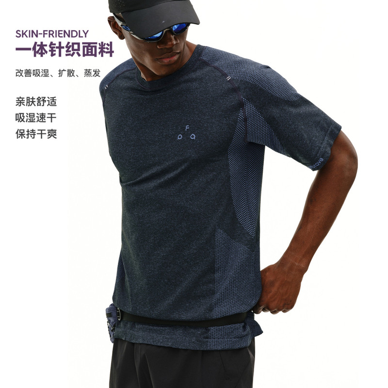 Fpa Integrated Knitted Structure Line Fish Scale Texture Short-Sleeved Summer Round Neck Contrasting Color Fitness Outdoor Sports T-Shirt for Men