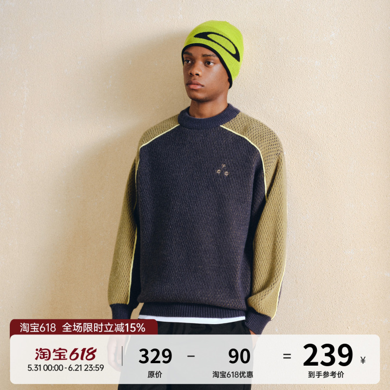 Fpa Color-Blocked Logo Patchwork Double-Sided Fleece Sweater, High-End Round-Neck Pullover Base Layer Couple Knitwear