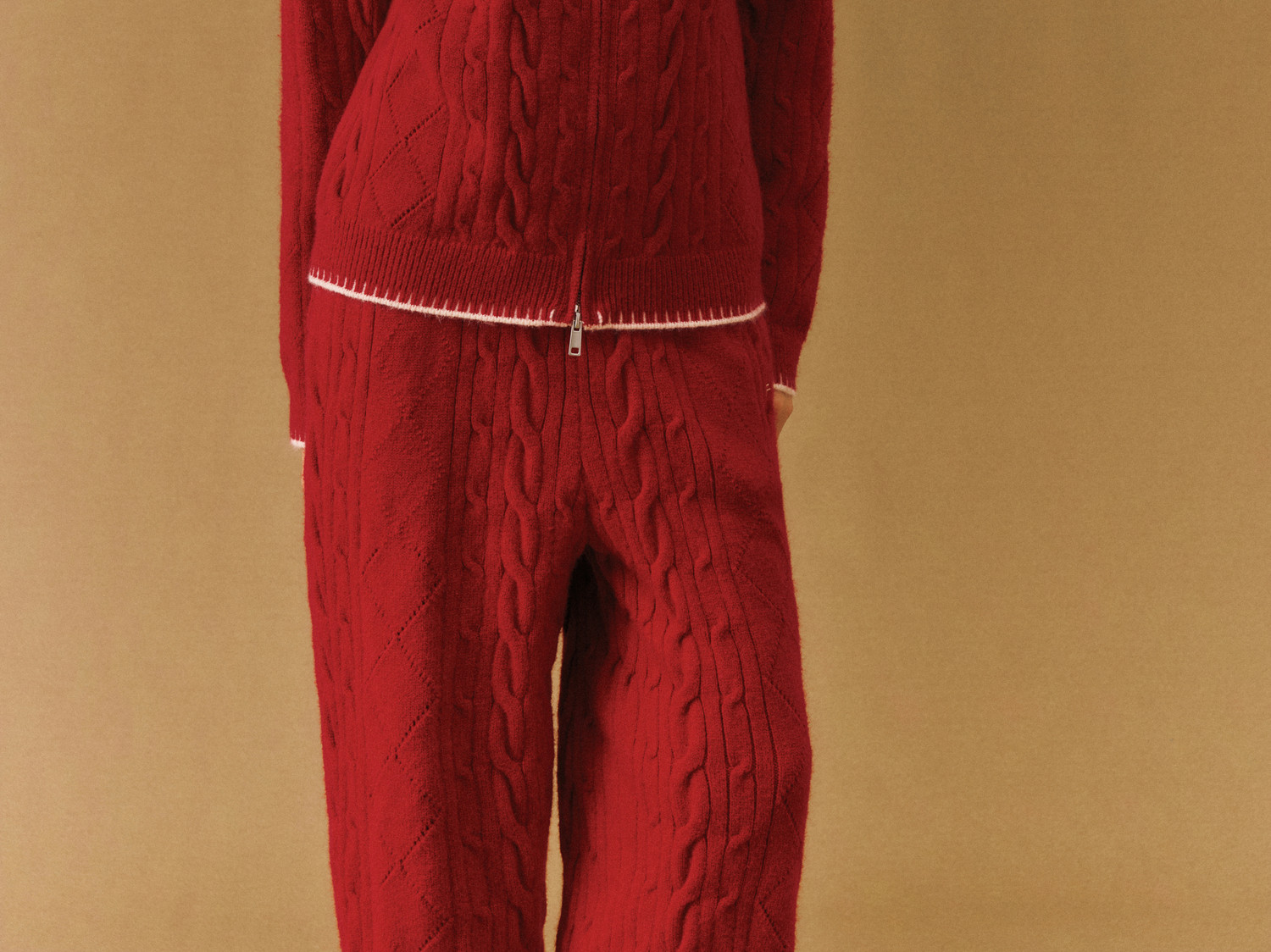 FPA Cable-Knit Color-Block Zip-Up Cardigan