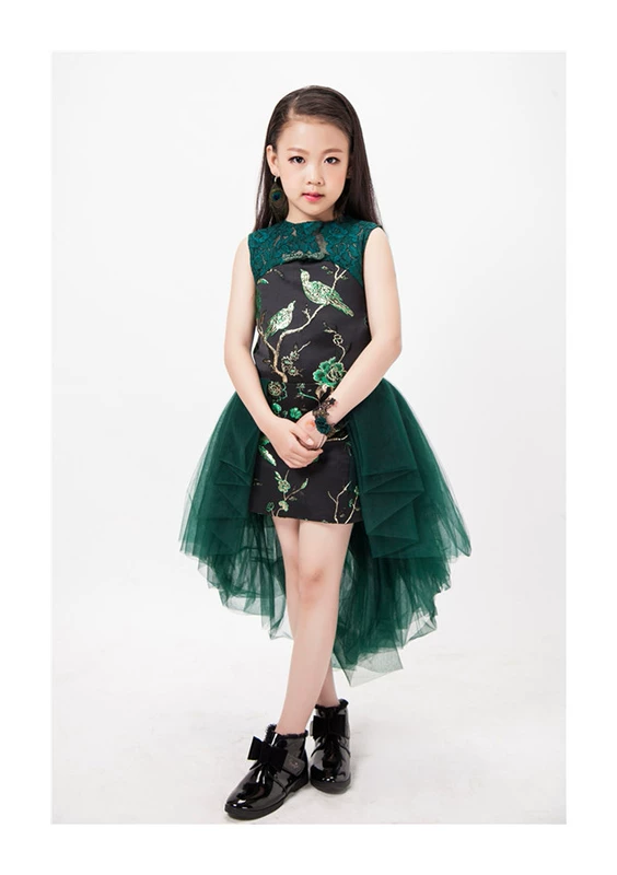 Cho thuê bán thổ cẩm Trung Quốc phong cách dân tộc khoe dáng cá tính trai gái Trung Quốc mèo tốt bước chim xanh - Váy trẻ em