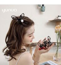 Elegant Mesh Yarn Wave Dot Hair Clip Mesh Red Bow Tie Liu Sea Grip Clip Mesh Red Top Clip Head Decoration Temperament Card