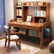 Solid wood computer desk desk bookshelf integrated table student home bedroom childrens study table junior high school student writing desk