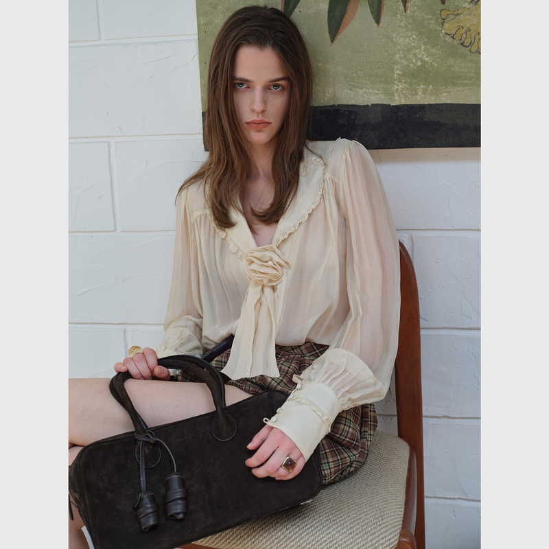 Topcloset Vtg Enthusiasts French Romantic Detachable Floral Lace Patchwork Ruffle Mulberry Silk Shirt