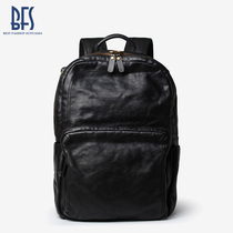 BFS leather backpack mens vintage handmade backpack mens cowhide business casual bag trend travel Mens bag Korean version