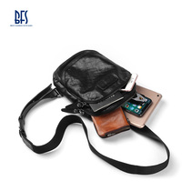 BFS small chest bag mens leather mini bag casual cowhide shoulder small shoulder bag small backpack mens chest bag