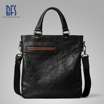 BFS mens Hand bag shoulder bag leisure business new handmade leather briefcase Contrast color shoulder bag tide