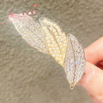 Hong Kong Fashion Leaves Water Drill Hairpin Feminine sweet Temperament Imitation Pearl Side Clip Duckbill Clip Hairpin Hair Trim