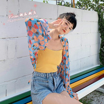 Hong Kong Elegant Wind Sunscreen Printed Cape Beach Hooded Sweatshirt Woman Fresh Lantern Sleeves Small Short sweaters