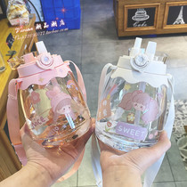 Hong Kong Yan value ultra high straw cup ins Summer large capacity Plastic water glass girl obliquely satchel and anti-fall kettle
