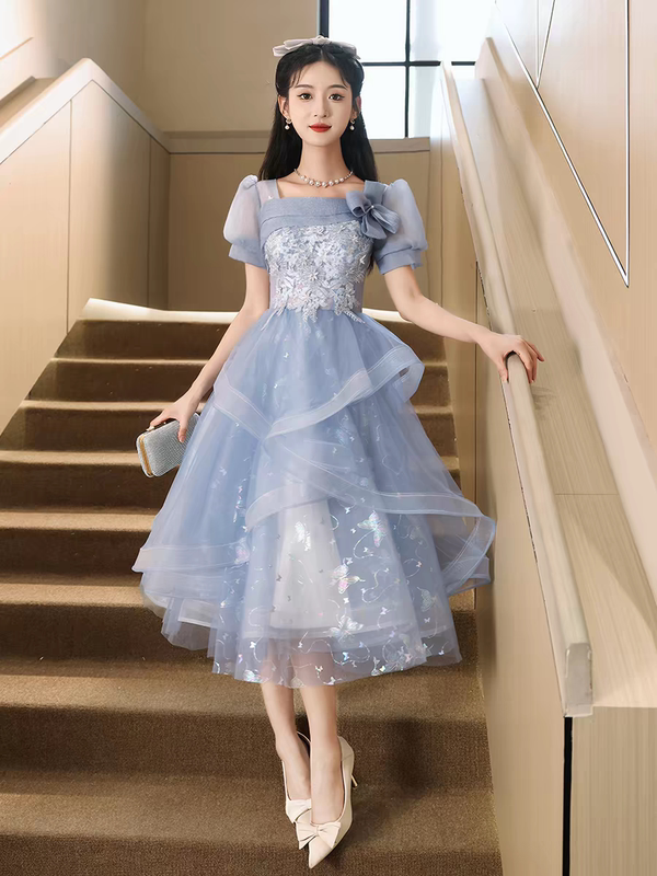Plus-Size Blue Evening Dress for Curvy Women, Elegant Piano Performance, Graduation, 100kg Coming-Of-Age Ceremony Dress for Women Plus-Size Blue Evening Dress for Curvy Women, Elegant Piano Performance, Graduation, 100kg Coming-Of-Age Ceremony Dress for Women