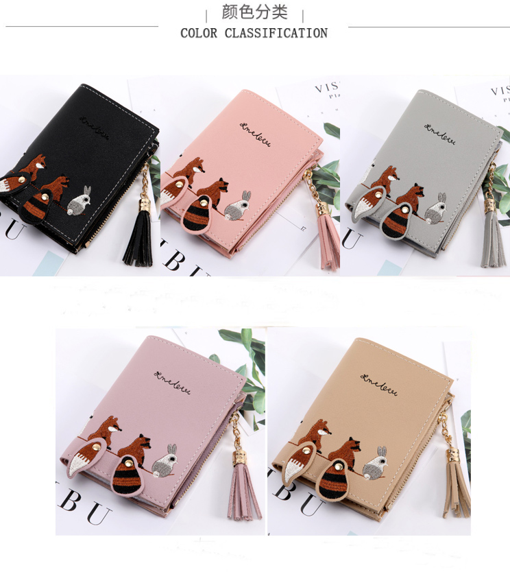 Ví nữ ngắn phần phiên bản tiếng Hàn của tua mới dễ thương Ví mỏng cô gái nhỏ giữ tiền xu trong gói thẻ sinh viên gió - Ví tiền ví local brand