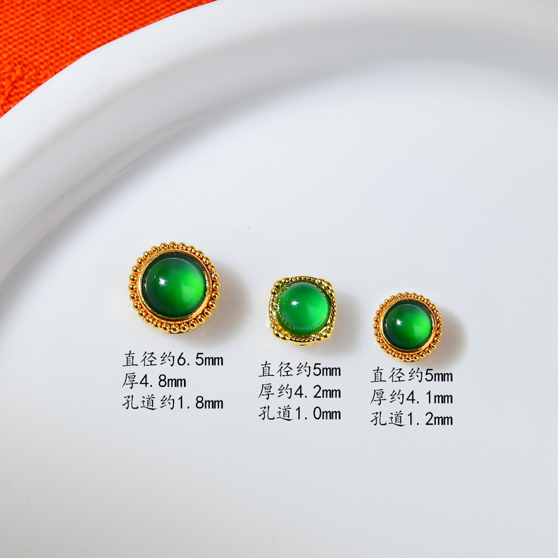 18K Gold Inlaid with Jade Small Cannon Bead Spacer Bead Necklace Accessories Handmade DIY 18K Gold Inlaid with Jade Small Cannon Bead Spacer Bead Necklace Accessories Handmade DIY