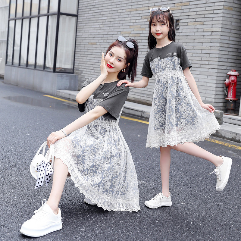 Not the same pro-dress 2022 new Chaoshia dress foreign lace parquet to receive waist leave Two mother-daughter dress foreign dress