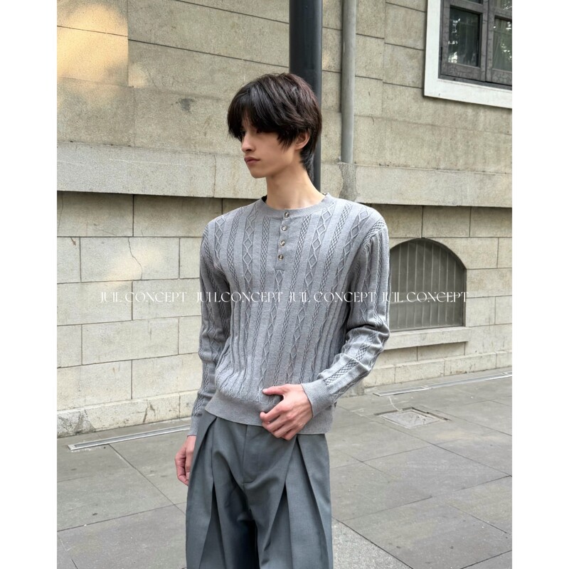 Jiul Retro Cable Knit Henry Collar Old Money Style Knitted Sweater for Men Cleanfit Slim Fit Knitwear Jiul Retro Cable Knit Henry Collar Old Money Style Knitted Sweater for Men Cleanfit Slim Fit Knitwear