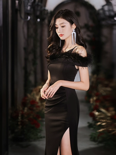 Черное вечернее платье, элитная модная сумка на одно плечо, премиум класс, крой «рыбий хвост»