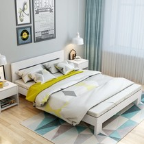 Double bed Simple modern simple economy single bed Rental room White 1 5m bed 1 8 Nordic bed Solid wood bed