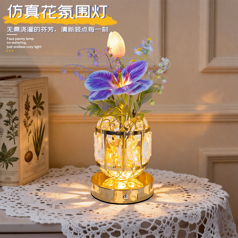 Christmas Gift Flowering Tulip Crystal Vase Lamp European-Style New Year Gift Table Lamp Crafts Ornaments Night Light