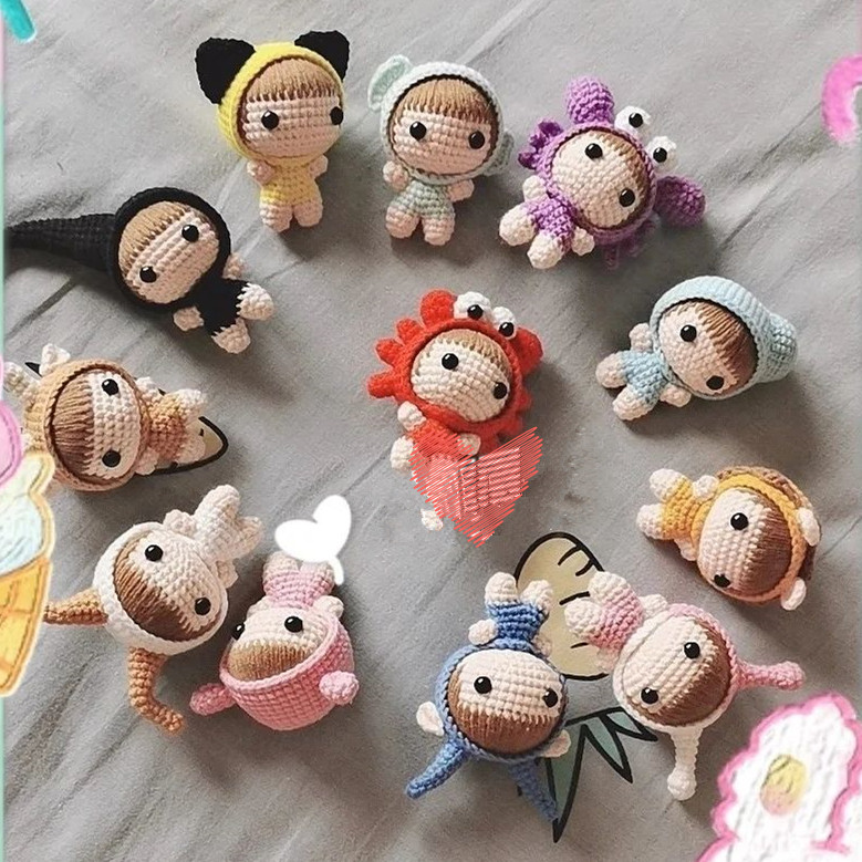 Crochet illustration cross-dressing doll twelve constellations pendant handmade DIY doll tutorial No video