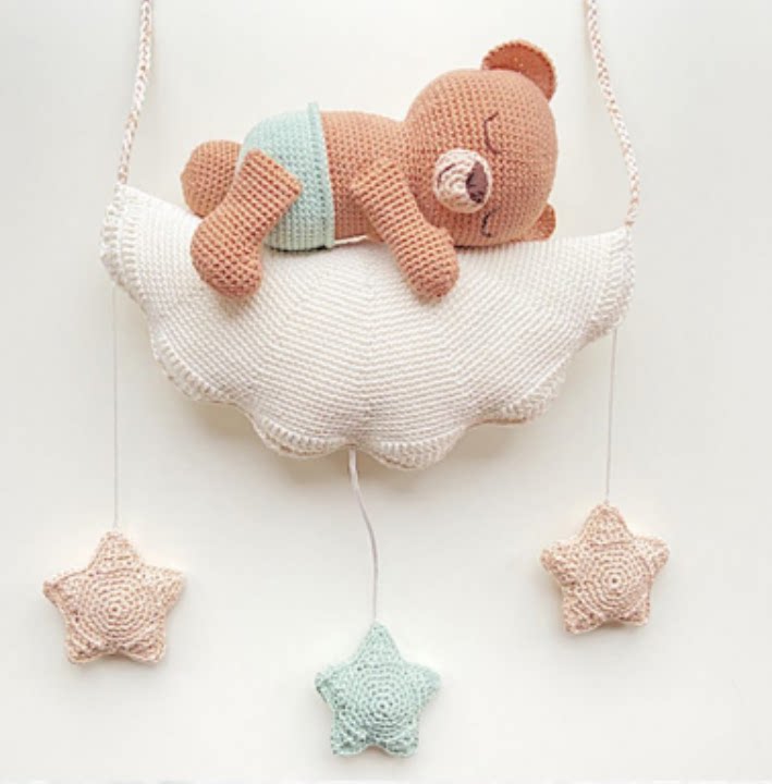 Crochet Illustration (Stars and Clouds Sleeping Dream Bear) Wool Hand Knitting Doll Tutorial No video non-finished product
