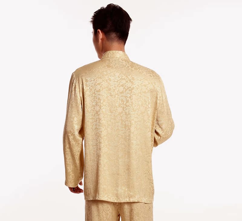 Tang phù hợp với nam Trung Quốc áo khoác gió nam dài tay phù hợp với trung niên vải thô áo sơ mi cotton cổ áo quốc phục quần sooc