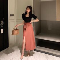 2021 summer new fashion Hyuna retro suit womens port wind sexy top split skirt two-piece set