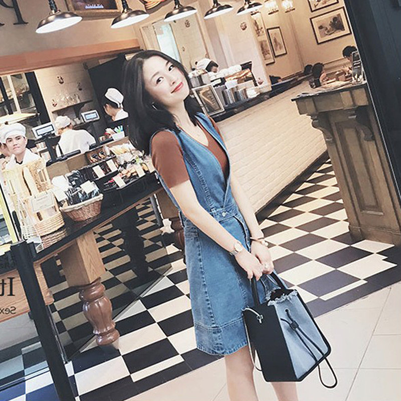 2022 Summer Dress New Port Wind Cowboy Suit Women Han Edition Student Chic Little Baby Cuddling Bag Two Style Foreign Dress