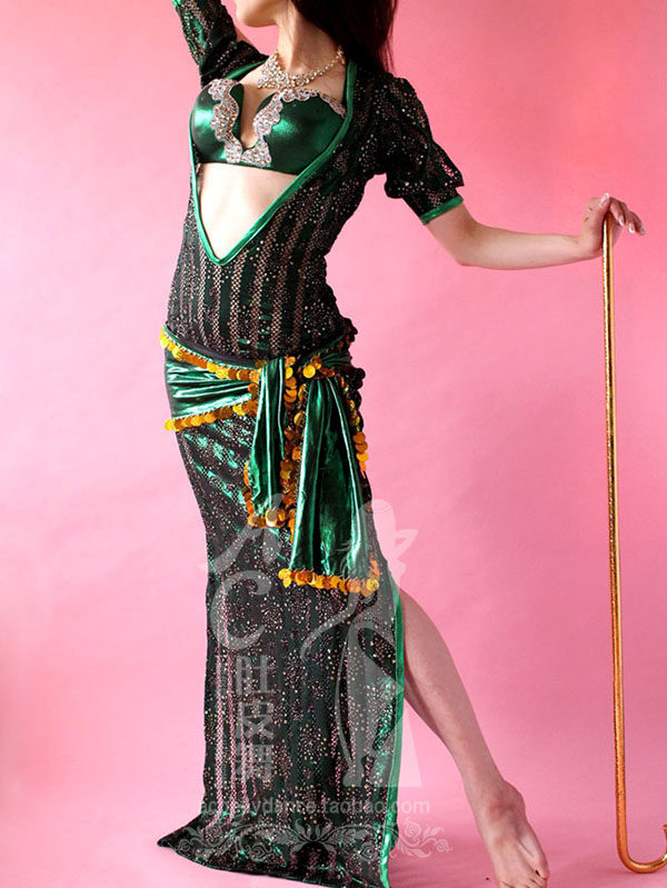 AC Belly Dance Professional Import Advanced Set Up Lace Baladi Shaabi Gown Three Sets 802 Ink Green-Taobao