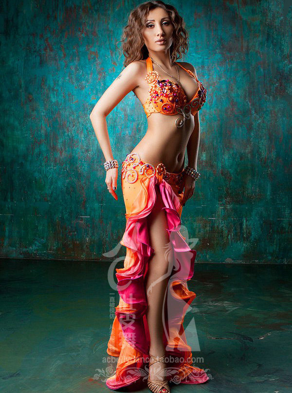 AC Belly Leather Dance Professional Import High-end Customised Wrap Skirt Performance Suit for Orange Taste Orange