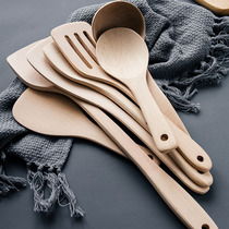 Beech log spatula wood long handle non-stick pan special spatula wood household high temperature resistant stir-frying spatula large